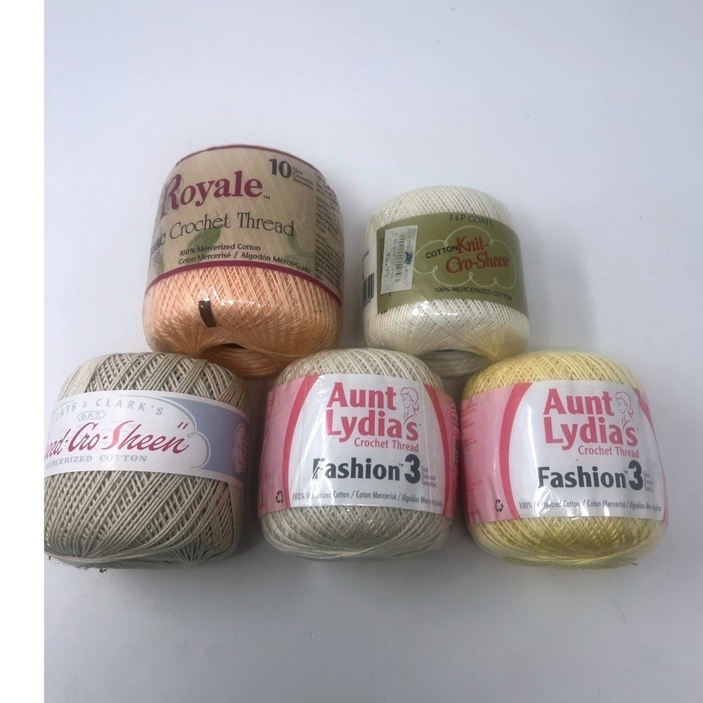 Vintage Crochet Thread Lot 5 Aunt Lydia's J&P Coats Royale NOS Sealed Yellow